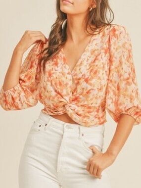 NWT LUSH Woven Coral Floral Top. Size S